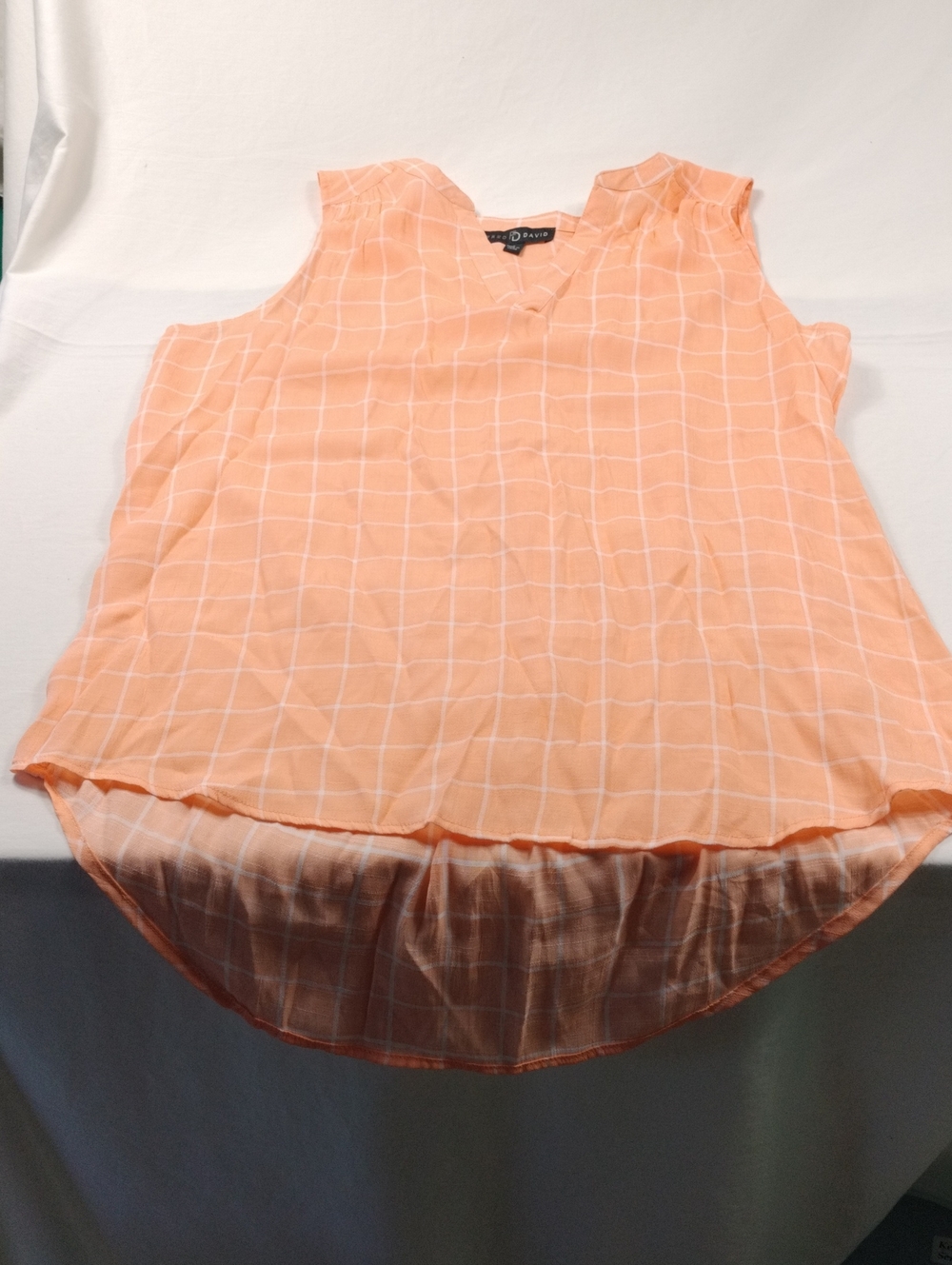 Fred David Women's Peach Grid Print Sleevel Blouse Size Large #28